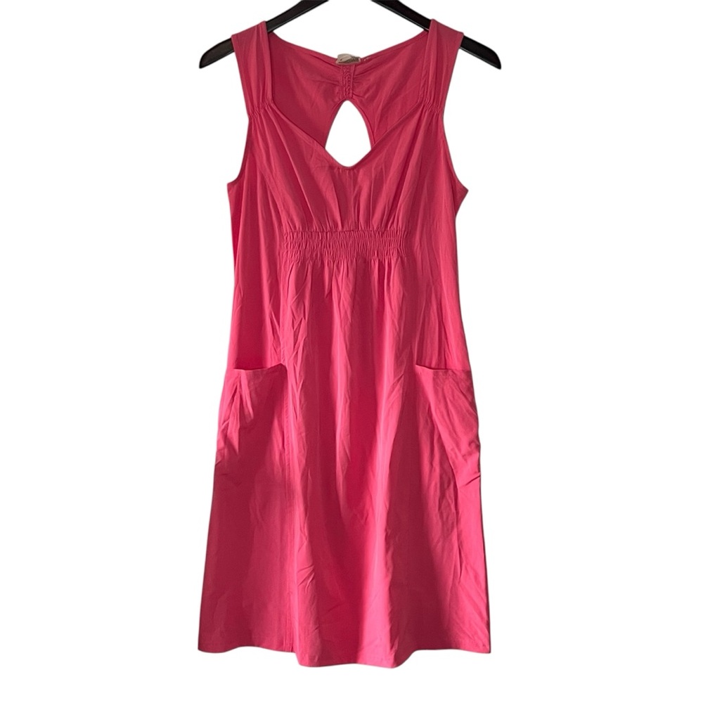 Athleta Peek A Boo Back Sundress Ruched Waist Size 6 Large Pockets Side Zip